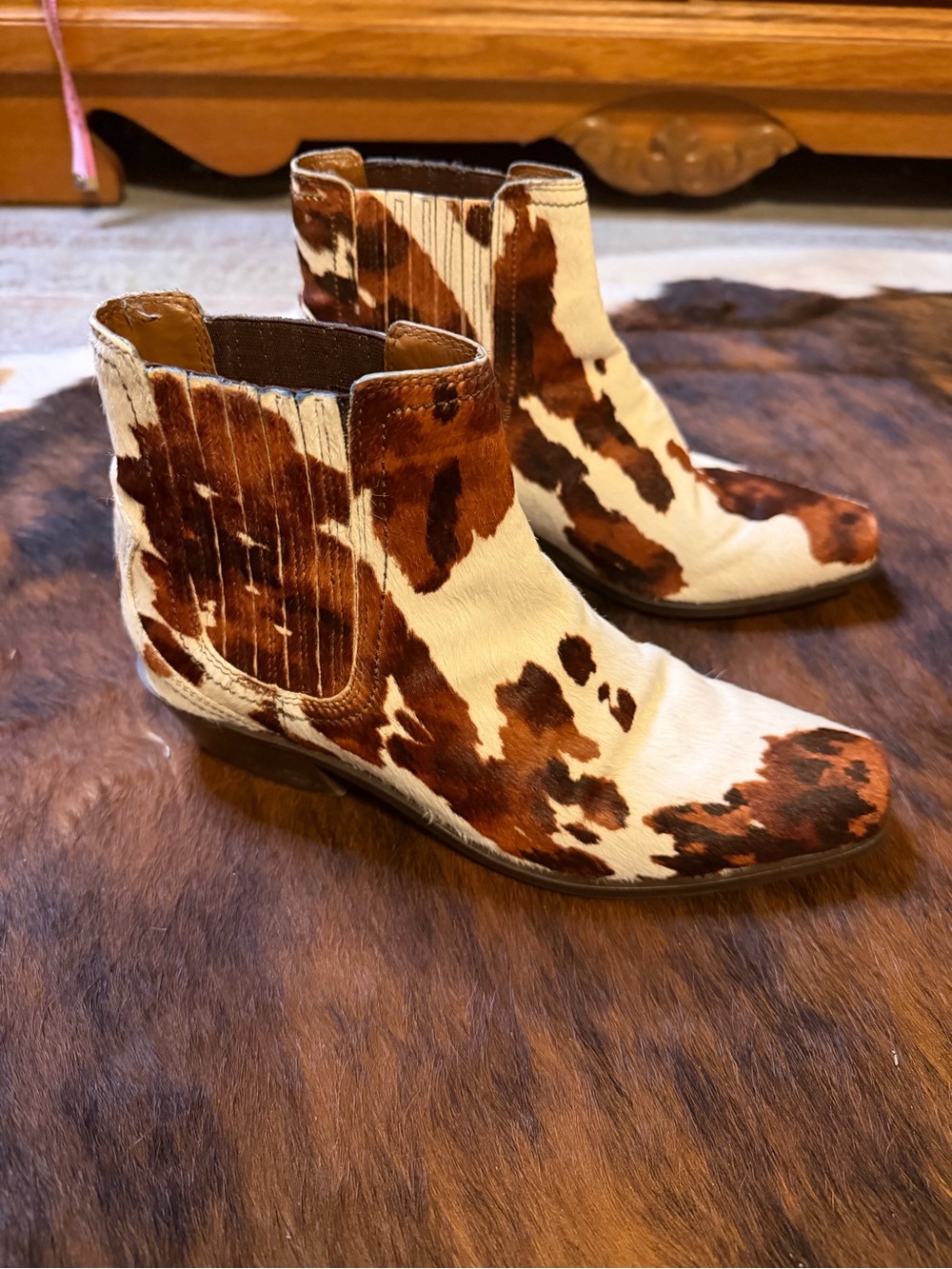 Zara cow print heeled ankle cowboy boots